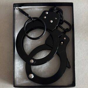 Black Handcuffs fun play -  Keychain - with key -